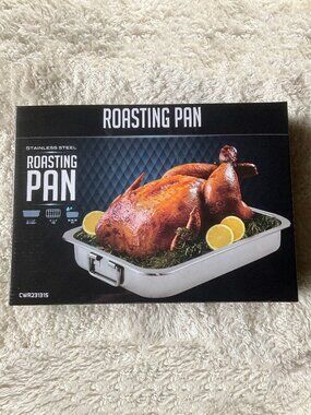 OVENTE 13x9.4 Inch Nonstick Stainless Steel Roasting Pan & Flat Rack - CWR23131S